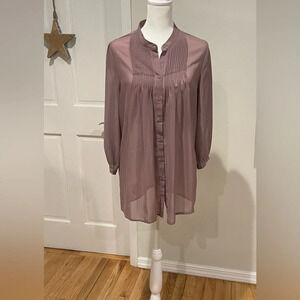 Love Stitch Collarless Button Down Shirt Purple Blouse Size Medium